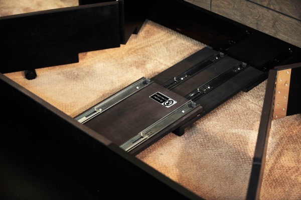 View of sliding mechanism in cabinet bed