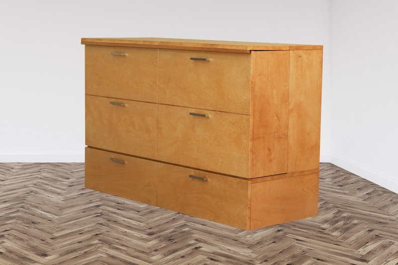 Pine color finish wooden cabinet bed